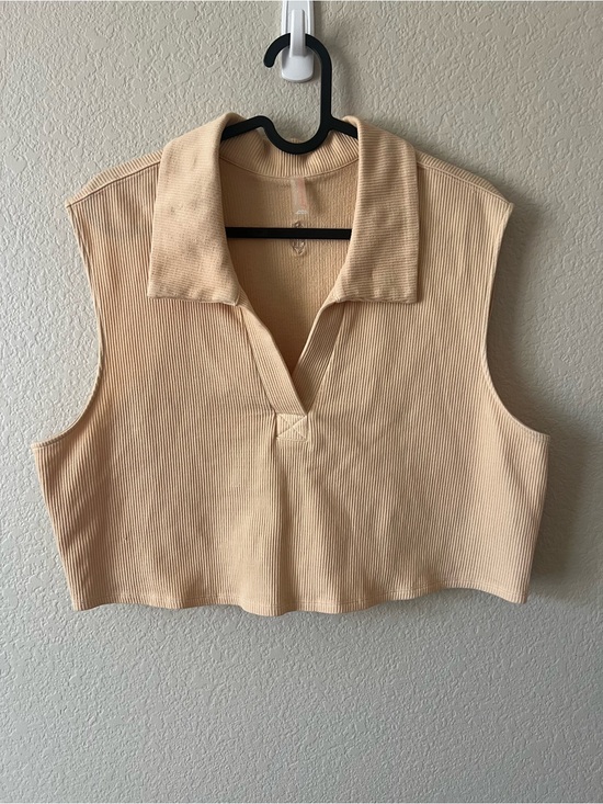 free people movement Tops - FP Movement by Free People Ribbed Sleeveless Polo Crop Top - Beige